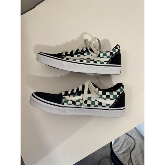Vans Off the Wall US youth 7.0 Black/White/Green Checker Skate Canvas Sneaker - Picture 5 of 9